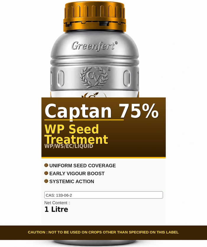 Greenfert Captan 75% WP Seed Treatment — TREATMENT packaging bag