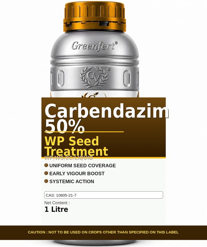 Greenfert Carbendazim 50% WP Seed Treatment — TREATMENT packaging bag