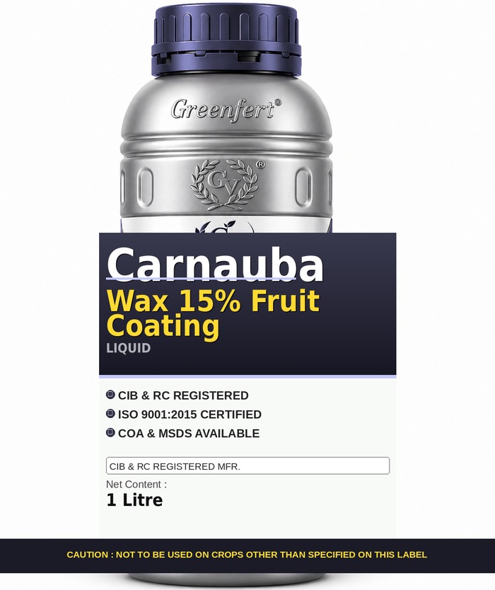 Greenfert Carnauba Wax 15% Fruit Coating — bottle packaging