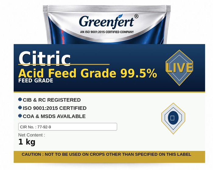 Greenfert Citric Acid Feed Grade 99.5% — bottle packaging