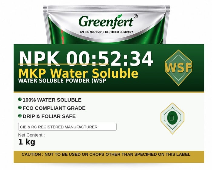 Greenfert NPK 00:52:34 MKP Water Soluble — SOLUBLE packaging bag