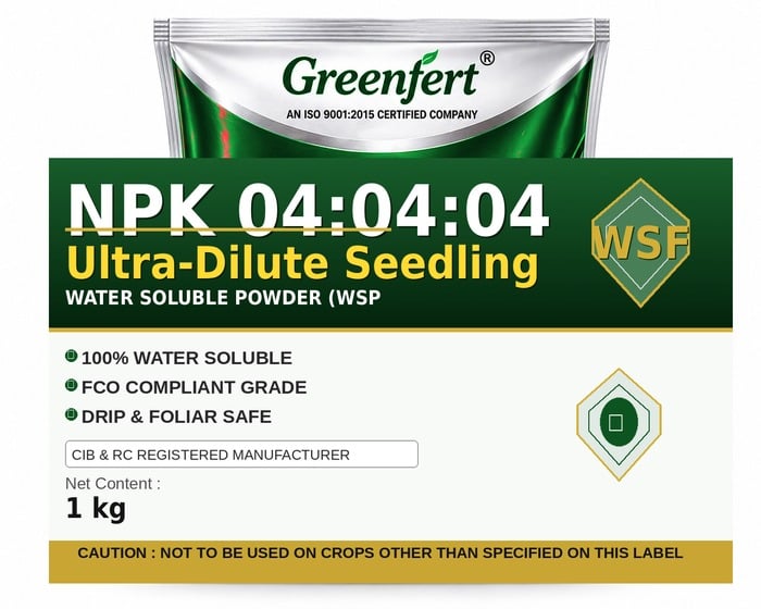 Greenfert NPK 04:04:04 Ultra-Dilute Seedling — SEEDLING packaging bag