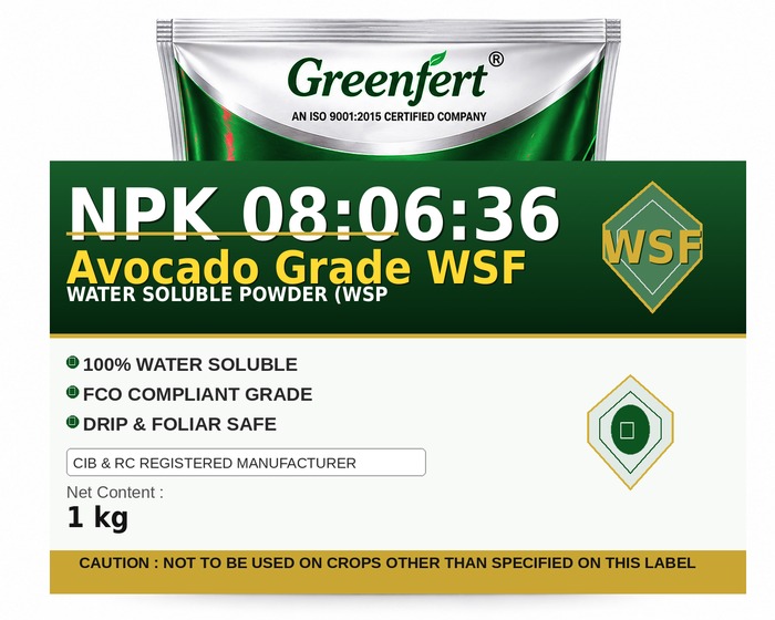 Greenfert NPK 08:06:36 Avocado Grade WSF — WSF packaging bag
