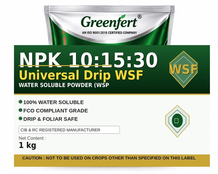 Greenfert NPK 10:15:30 Universal Drip WSF — WSF packaging bag