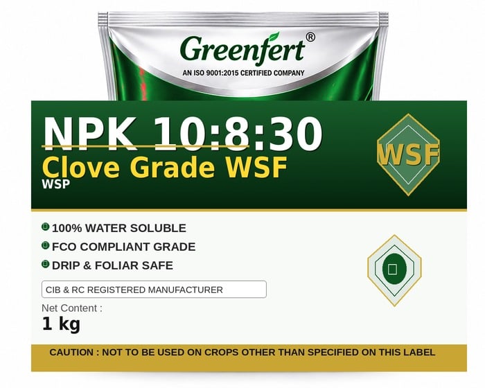 Greenfert NPK 10:8:30 Clove Grade WSF — WSF packaging bag