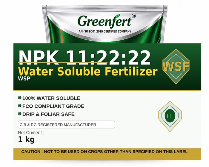 Greenfert NPK 11:22:22 Water Soluble Fertilizer — FERTILIZER packaging bag