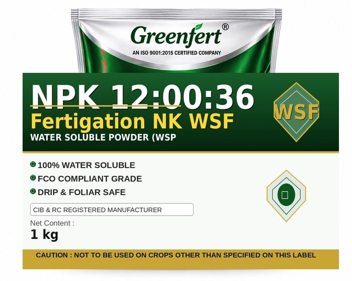 Greenfert NPK 12:00:36 Fertigation NK WSF — WSF packaging bag