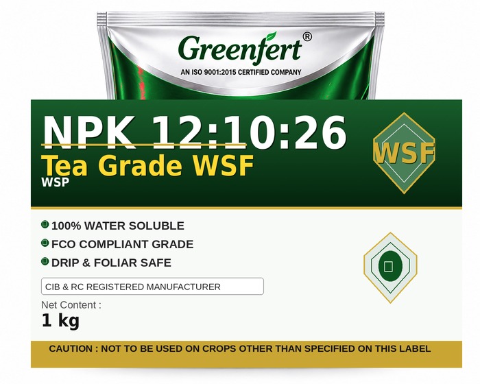 Greenfert NPK 12:10:26 Tea Grade WSF — WSF packaging bag