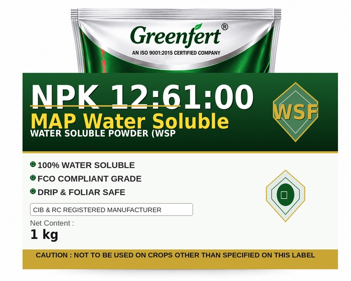 Greenfert NPK 12:61:00 MAP Water Soluble — SOLUBLE packaging bag