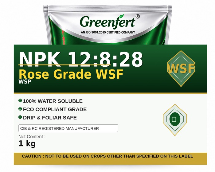 Greenfert NPK 12:8:28 Rose Grade WSF — WSF packaging bag