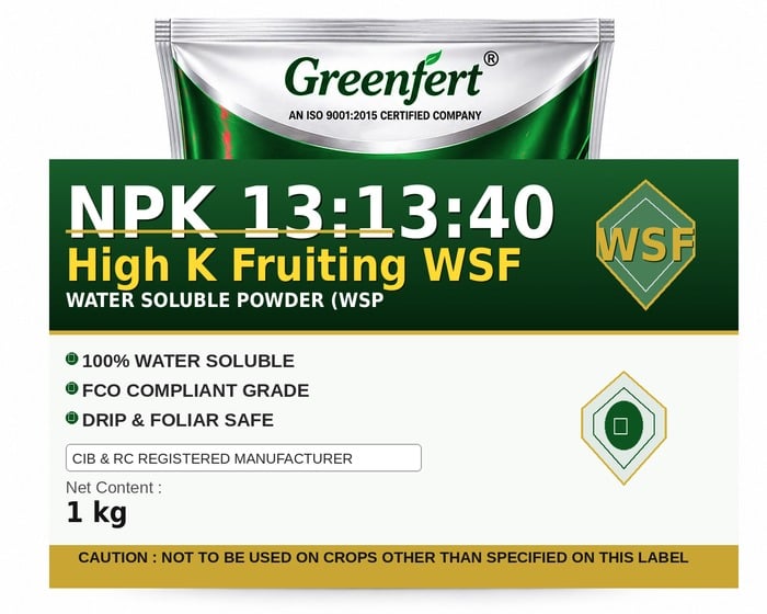 Greenfert NPK 13:13:40 High K Fruiting WSF — WSF packaging bag