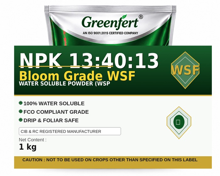Greenfert NPK 13:40:13 Bloom Grade WSF — WSF packaging bag