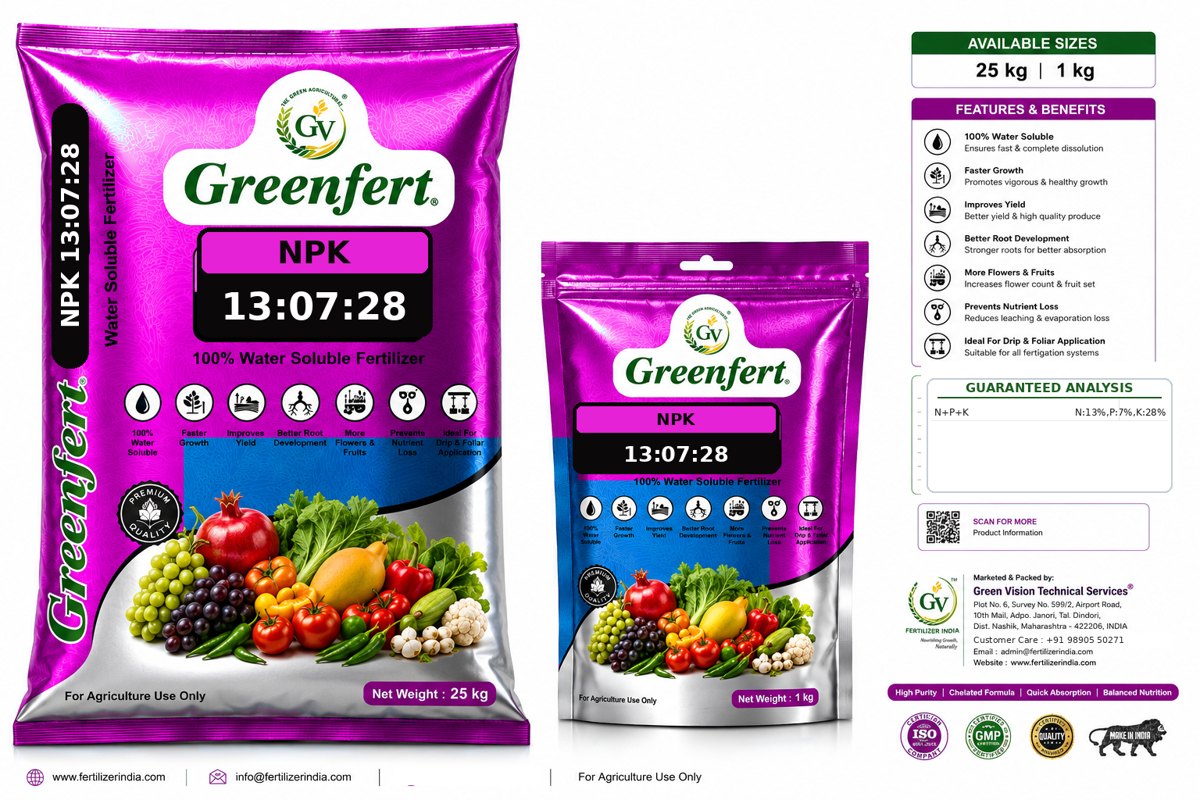 Greenfert NPK 13:7:28 Carnation Grade WSF packaging