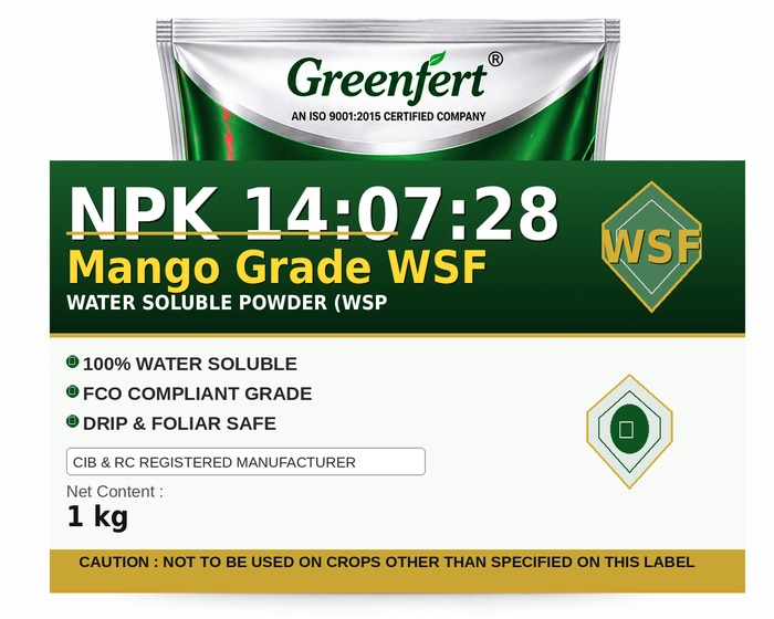 Greenfert NPK 14:07:28 Mango Grade WSF — WSF packaging bag