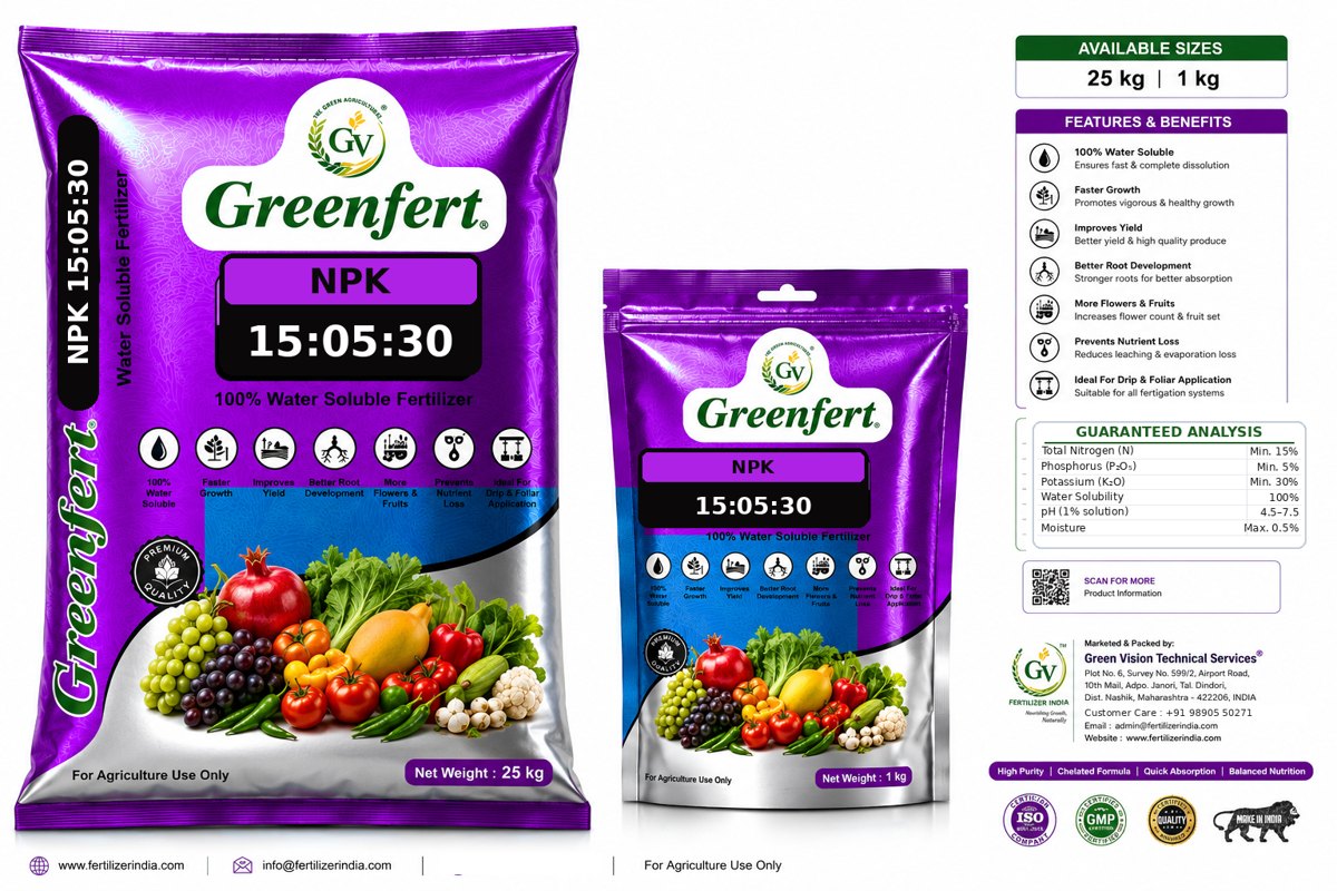 Greenfert NPK 15:05:30 Crop Finishing WSF packaging