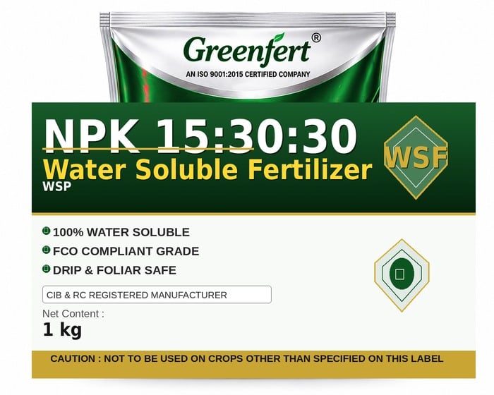 Greenfert NPK 15:30:30 Water Soluble Fertilizer — FERTILIZER packaging bag