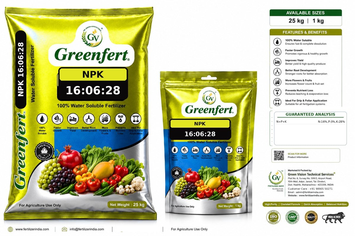 Greenfert NPK 16:6:28 Coconut Grade WSF packaging