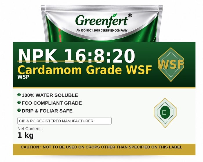 Greenfert NPK 16:8:20 Cardamom Grade WSF — WSF packaging bag