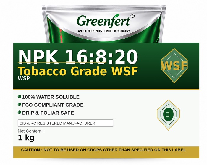 Greenfert NPK 16:8:20 Tobacco Grade WSF — WSF packaging bag