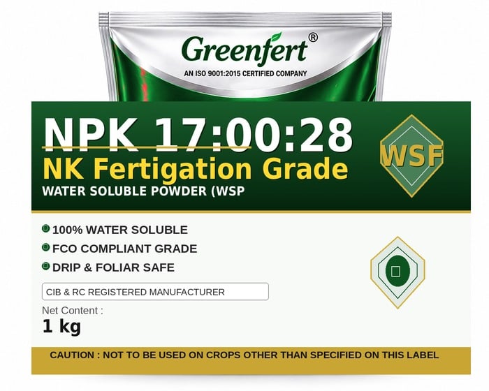 Greenfert NPK 17:00:28 NK Fertigation Grade — GRADE packaging bag