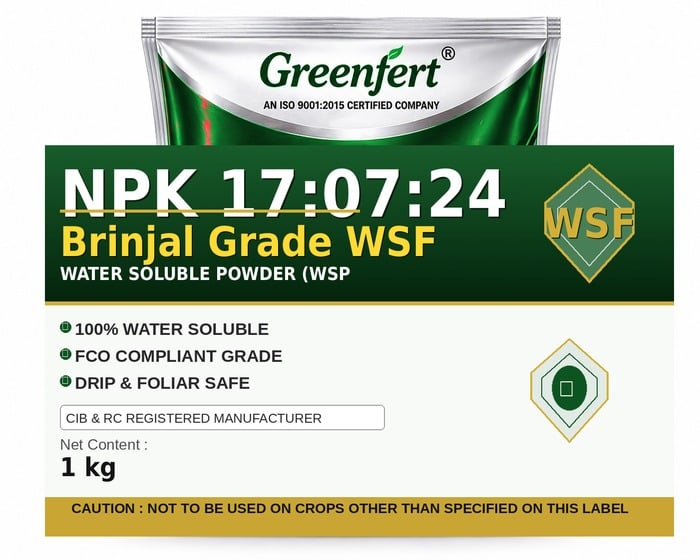 Greenfert NPK 17:07:24 Brinjal Grade WSF — WSF packaging bag