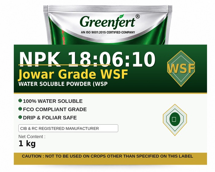 Greenfert NPK 18:06:10 Jowar Grade WSF — WSF packaging bag
