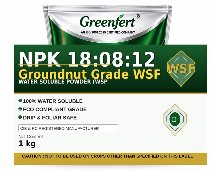 Greenfert NPK 18:08:12 Groundnut Grade WSF — WSF packaging bag