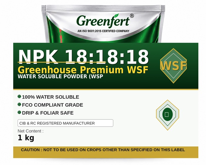 Greenfert NPK 18:18:18 Greenhouse Premium WSF — WSF packaging bag