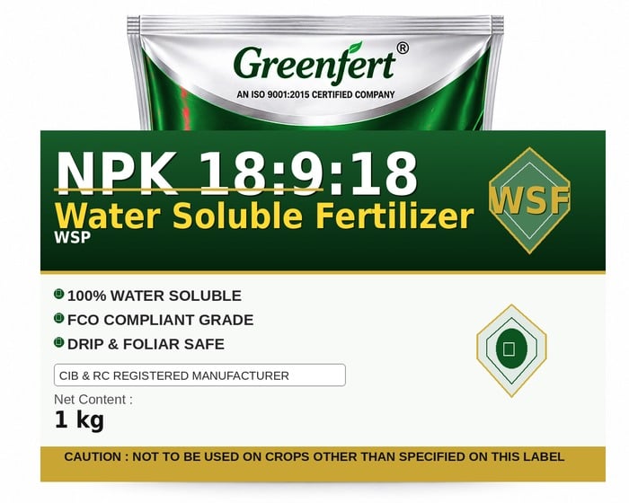 Greenfert NPK 18:9:18 Water Soluble Fertilizer — FERTILIZER packaging bag
