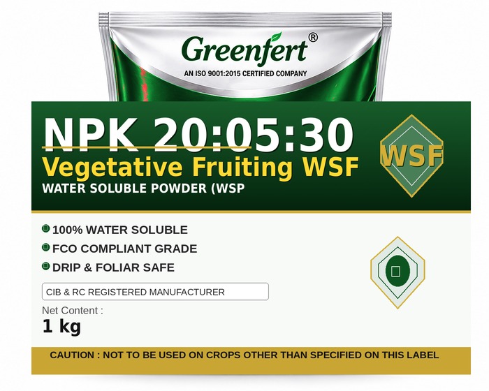 Greenfert NPK 20:05:30 Vegetative Fruiting WSF — WSF packaging bag