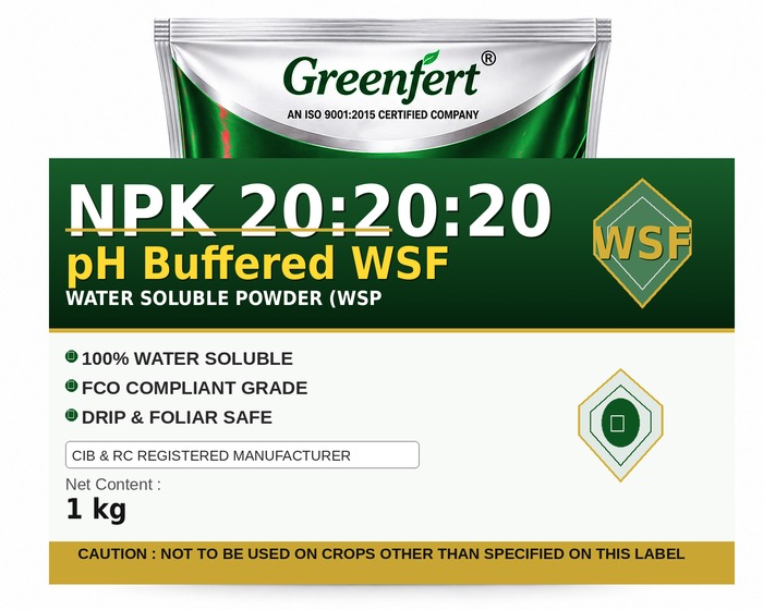 Greenfert NPK 20:20:20 pH Buffered WSF — WSF packaging bag