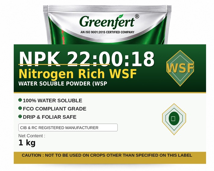 Greenfert NPK 22:00:18 Nitrogen Rich WSF — WSF packaging bag