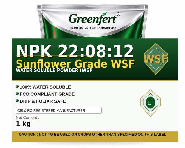 Greenfert NPK 22:08:12 Sunflower Grade WSF — WSF packaging bag
