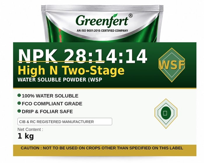 Greenfert NPK 28:14:14 High N Two-Stage — STAGE packaging bag