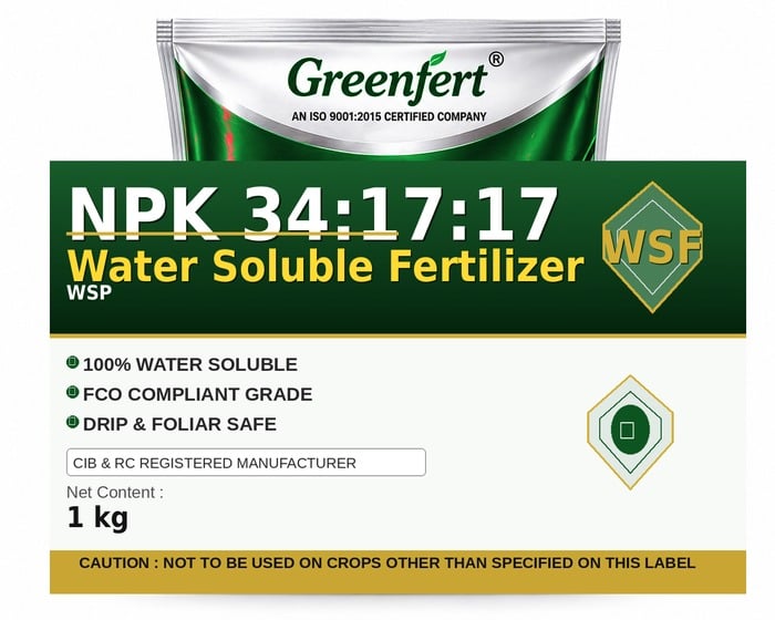 Greenfert NPK 34:17:17 Water Soluble Fertilizer — FERTILIZER packaging bag