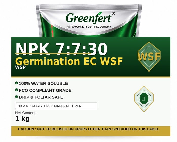 Greenfert NPK 7:7:30 Germination EC WSF — WSF packaging bag