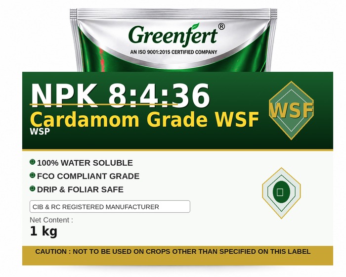 Greenfert NPK 8:4:36 Cardamom Grade WSF — WSF packaging bag