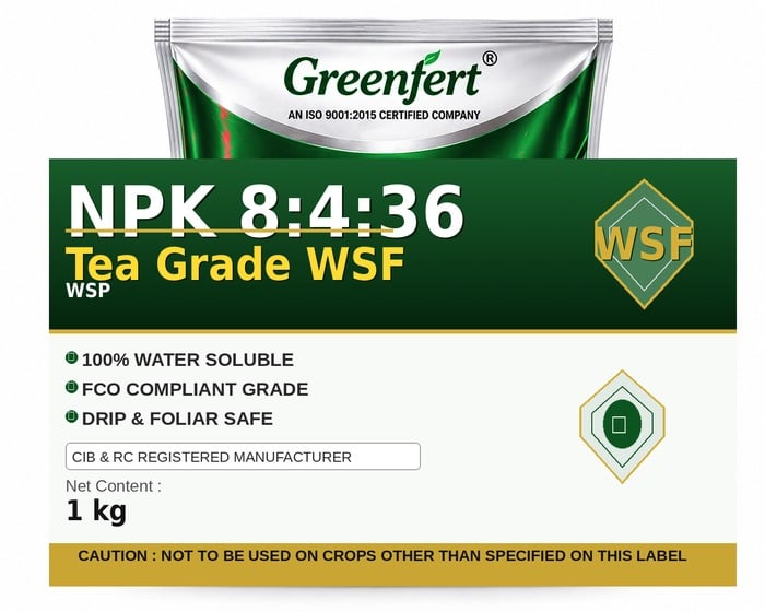 Greenfert NPK 8:4:36 Tea Grade WSF — WSF packaging bag