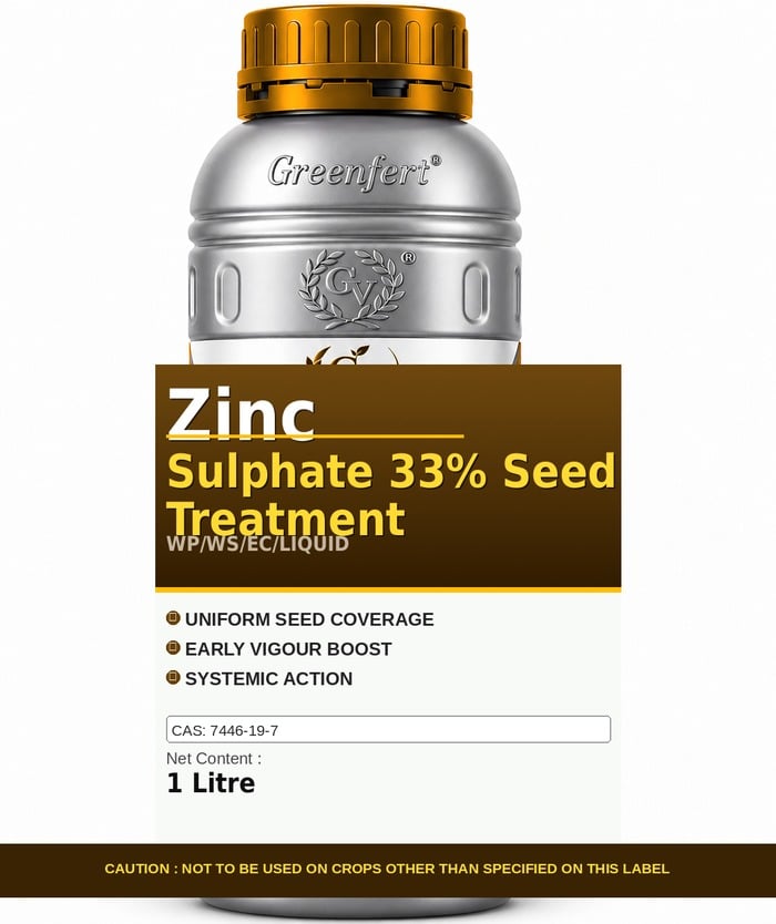 Greenfert Zinc Sulphate 33% Seed Treatment — TREATMENT packaging bag